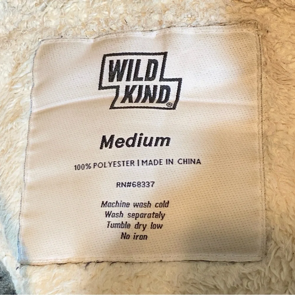 WILDKIND Wolf Graphic Print Gray Hoodie Fleece Sherpa Lined Full Zip Men’s Sz M